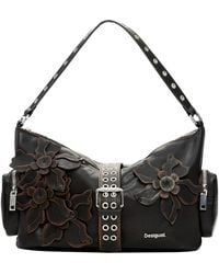 Desigual - Medium Floral Appliqué Faux Leather Shoulder Bag - Lyst