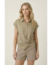 Modenaire - Short Sleeve Wrap Side Tie Detail Shirt - Lyst