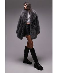 TOPSHOP - Mid Length Faux Fur Coat - Lyst