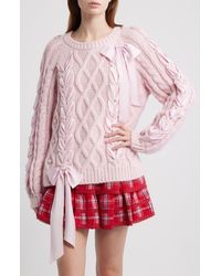 LoveShackFancy - Kloss Ribbon Detail Alpaca Blend Cable Sweater - Lyst