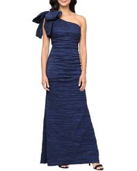 Alex Evenings - Bow Detail One-Shoulder Ruched Satin Gown - Lyst
