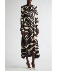 St. John - Zebra Print Long Sleeve Pussy Bow Maxi Dress - Lyst
