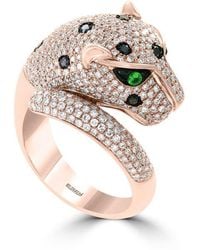 Effy - 14K Rose Diamond & Tsavorite Panther Ring - Lyst