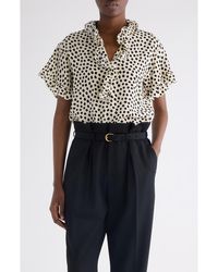 Chloé - Polka Dot Jacquard Organic Silk Crêpe De Chine Top - Lyst