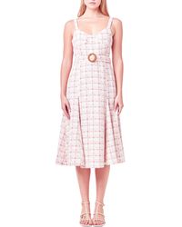 English Factory - Belted Tweed Fit & Flare Midi Dress - Lyst