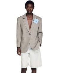 Sandro - Check Wool Jacket With Brooch - Lyst