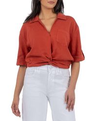Kut From The Kloth - Rebel Knot Front Linen Blend Top - Lyst