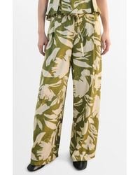 Mango - Floral Belted Straight Leg Pants - Lyst