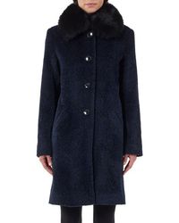 Sofiacashmere - Genuine Shearling Collar Wool & Alpaca Blend Bouclé Coat - Lyst
