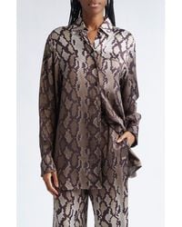 Stella McCartney - Snakeskin Print Satin Button-Up Shirt - Lyst