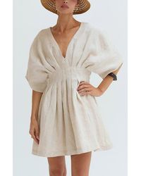 Crescent - Pleated Linen Mini Dress - Lyst