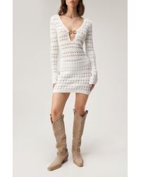 Nasty Gal - Open Stitch Plunge Neck Long Sleeve Sweater Dress - Lyst