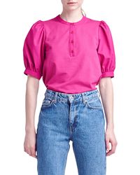 English Factory - Mixed Media Puff Sleeve Top - Lyst