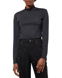 Ming Wang - Crystal Detail Mock Neck Top - Lyst