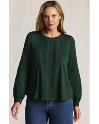 Lands' End - Lightweight Jersey Lace Mix Long Sleeve Pintuck Top - Lyst