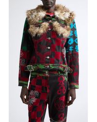 Chopova Lowena - Faux Fur Trim Patchwork Denim Jacket - Lyst