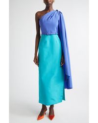 Carolina Herrera - Colorblock Belted Silk Faille Gown With Detachable Cape Sleeve - Lyst