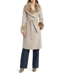 Via Spiga - Wool Blend Belted Coat With Faux Fur Trim - Lyst
