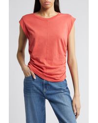 Treasure & Bond - Ruched Cap Sleeve Cotton Top - Lyst