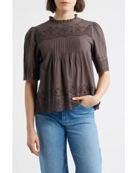 Madewell - Embroidered Pintuck High Neck Cotton Voile Top - Lyst