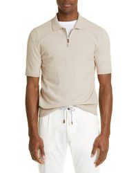 Eleventy - Sponge Short Sleeve Cotton Blend Zip Polo Sweater - Lyst
