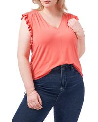 1.STATE - V-Neck Ruffle Knit Top - Lyst