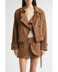 Monse - Layering Double Breasted Lambskin Suede Crop Trench Coat - Lyst
