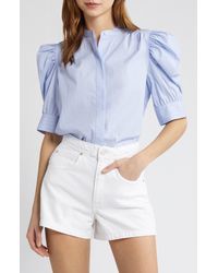 FRAME - Stripe Puff Sleeve Cotton Button-up Shirt - Lyst
