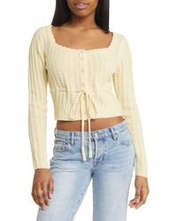 All In Favor - Drawstring Square Neck Cardigan In At Nordstrom, Size Small - Lyst