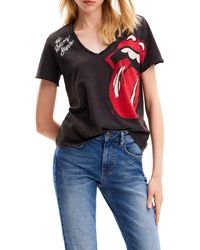 Desigual - Rolling Stones Rhinestone Embellished Cotton Graphic T-shirt - Lyst