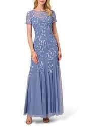 Adrianna Papell - Floral Embroidered Beaded Trumpet Gown - Lyst