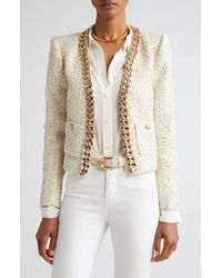 L'Agence - Greta Chain Detail Sequin Tweed Jacket - Lyst