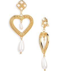 Moschino - Imitation Pearl Embellished Heart Drop Clip-on Earrings - Lyst