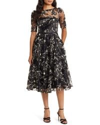 Eliza J - Sequin Floral Embroidery Fit & Flare Cocktail Midi Dress - Lyst