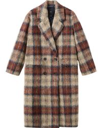 Mango - Check Plaid Wool Blend Double Breasted Coat - Lyst