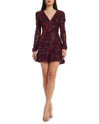 Dress the Population - Kelsey Sequin Floral Long Sleeve Minidress - Lyst