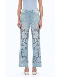 Bayeas - Crystal Embroidered Raw Hem High Waist Relaxed Straight Leg Jeans - Lyst