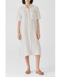 Eileen Fisher - Classic Collar Stripe Organic Linen Shirtdress - Lyst