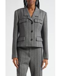 Ferragamo - Wool Blend Herringbone Crop Jacket - Lyst