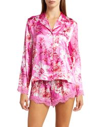 In Bloom - My Valentine Floral Lace Trim Satin Short Pajamas - Lyst