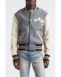 Amiri - Star Appliqué Leather Sleeve Virgin Wool Blend Varsity Jacket - Lyst