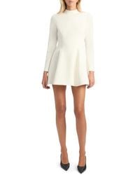 Bardot Antonia Lace Trim Long Sleeve Cotton & Linen Minidress in Blue | Lyst