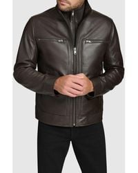 Andrew Marc - Leather Moto Jacket With Attached Bib - Lyst