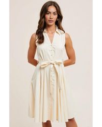 Modenaire - Sleeveless Button-Front Tie-Waist Shirt-Collar Fit-And-Flare Dress - Lyst