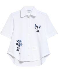 Thom Browne - Embroidered Short Sleeve Cotton Button-up Shirt - Lyst