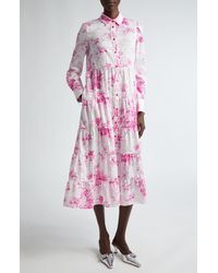 Erdem - Floral Print Long Sleeve Tiered Shirtdress - Lyst