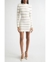 Balmain - Illusion Stripe Long Sleeve Rib Glitter Knit Body-Con Minidress - Lyst