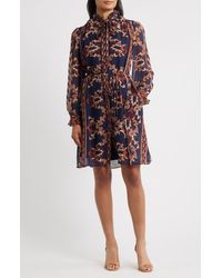 Julia Jordan - Florentine Print Long Sleeve Tie Neck Shirtdress - Lyst