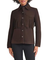 Jones New York - Fringe Detail Suede Shirt Jacket - Lyst
