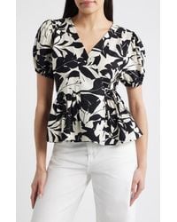 Loveappella - Abstract Leaf Print Wrap Top - Lyst